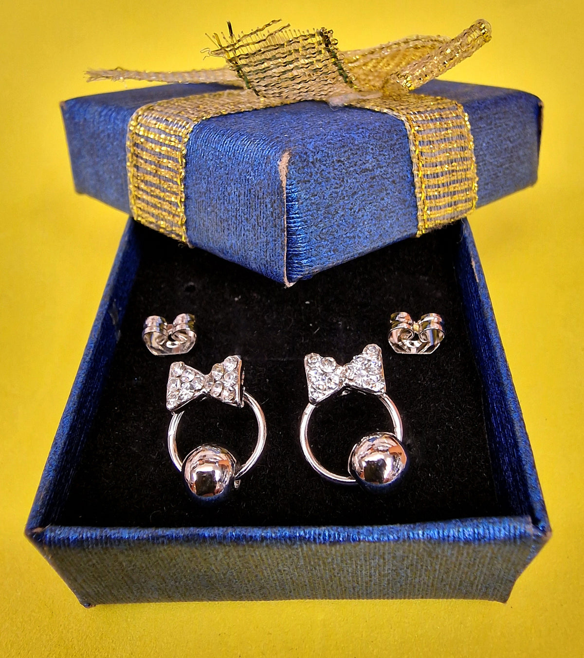 Round Bead Ball with Bow Stud Earrings Fashion Jewelry for Women - High Quality and Sparkling CZ Crystals Earrings Packed in a Gift Box