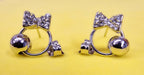Round Bead Ball with Bow Stud Earrings Fashion Jewelry for Women - High Quality and Sparkling CZ Crystals Earrings Packed in a Gift Box