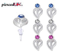 Hypoallergenic Earrings Studs Set - Plastic Post Earrings Heart Design with Round Crystal Set - You get 3 pairs