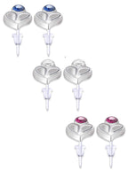 Hypoallergenic Earrings Studs Set - Plastic Post Earrings Heart Design with Round Crystal Set - You get 3 pairs
