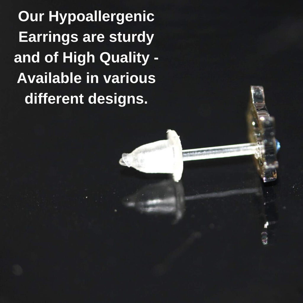 Hypoallergenic Earrings Studs Set - Plastic Post Earrings Heart Design with Round Crystal Set - You get 3 pairs