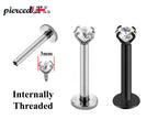 Labret Lip Piercing – Internally threaded labret with Prong Set top Round Crystal – 16g (1.2mm) Labret Stud Lip, Helix, Tragus and More