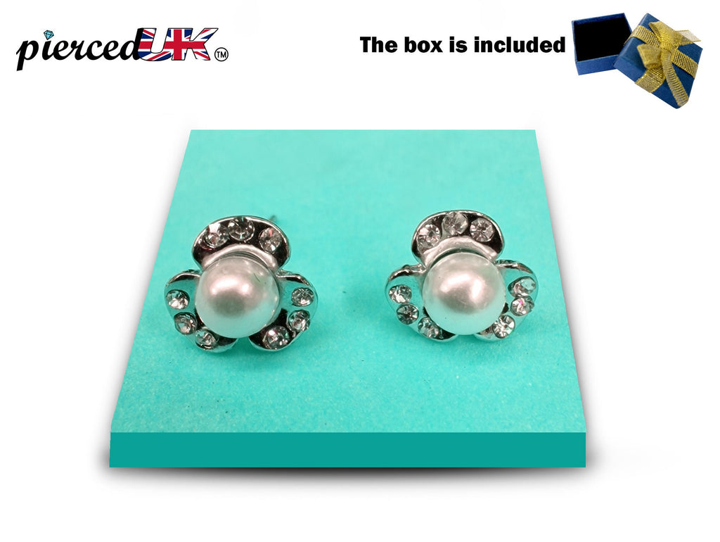 Pearl Earrings Three Leaves Design Fashion Jewelry for Women - High Quality and Sparkling CZ Crystals Earrings Packed in a Gift Box
