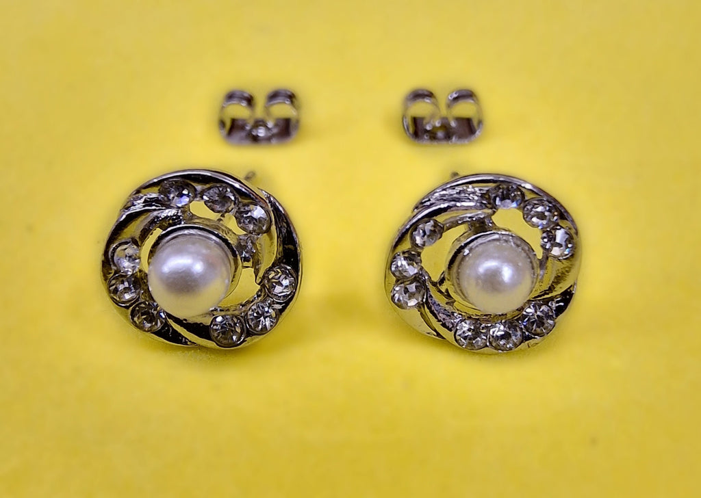 Pearl Stud Earrings Swirl Design Fashion Jewelry for Women - High Quality and Sparkling CZ Crystals Earrings Packed in a Gift Box