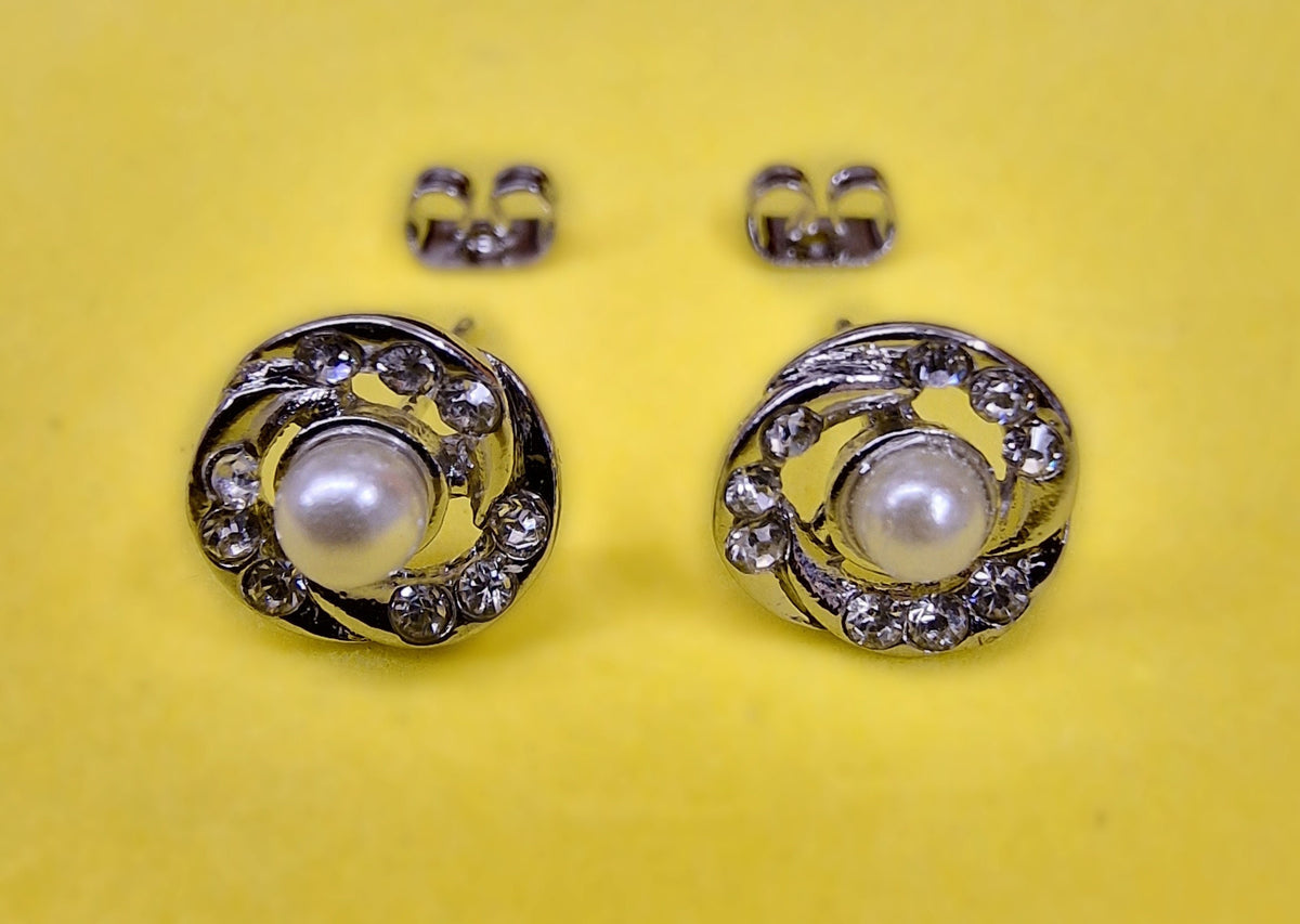 Pearl Stud Earrings Swirl Design Fashion Jewelry for Women - High Quality and Sparkling CZ Crystals Earrings Packed in a Gift Box