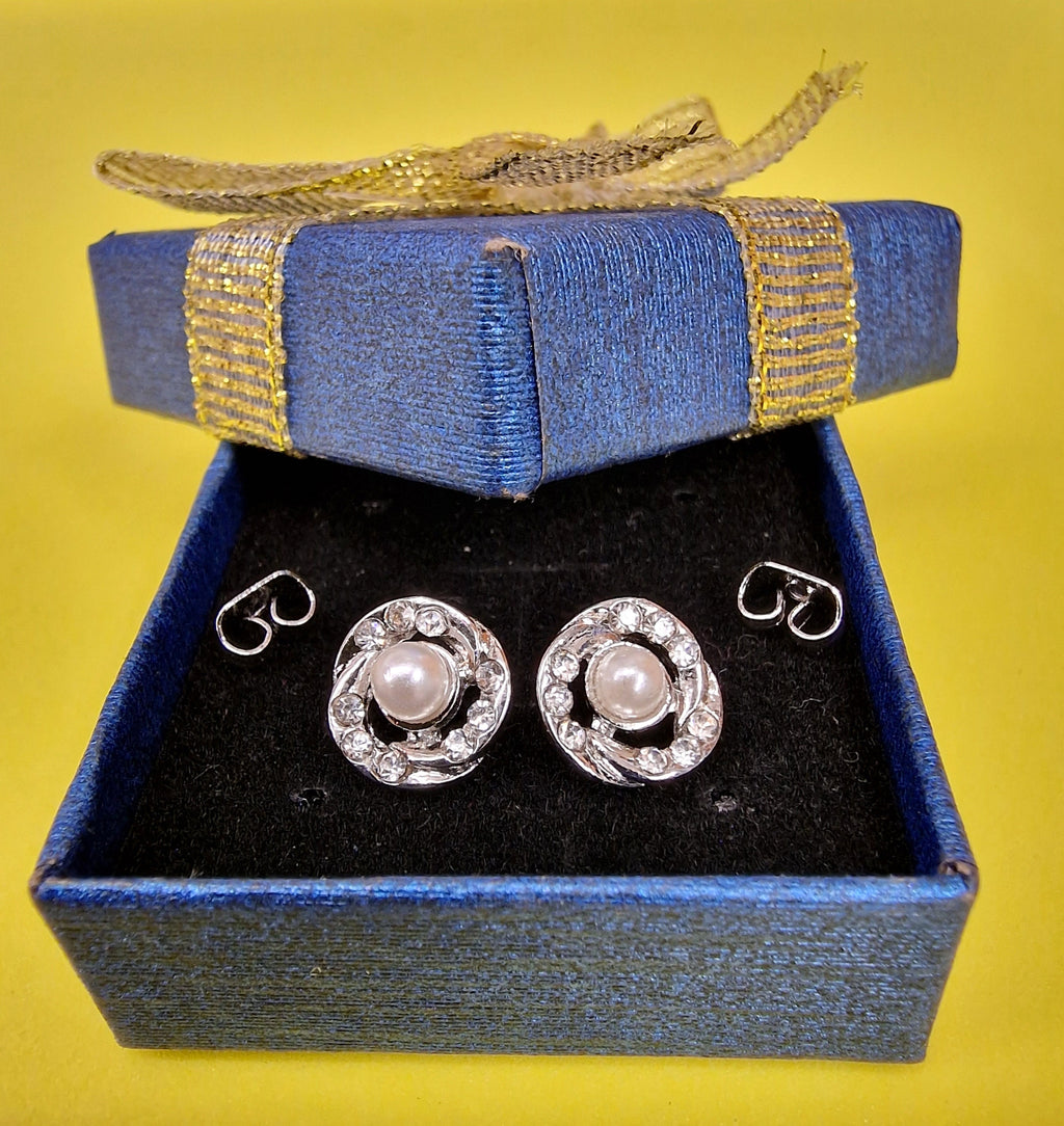 Pearl Stud Earrings Swirl Design Fashion Jewelry for Women - High Quality and Sparkling CZ Crystals Earrings Packed in a Gift Box