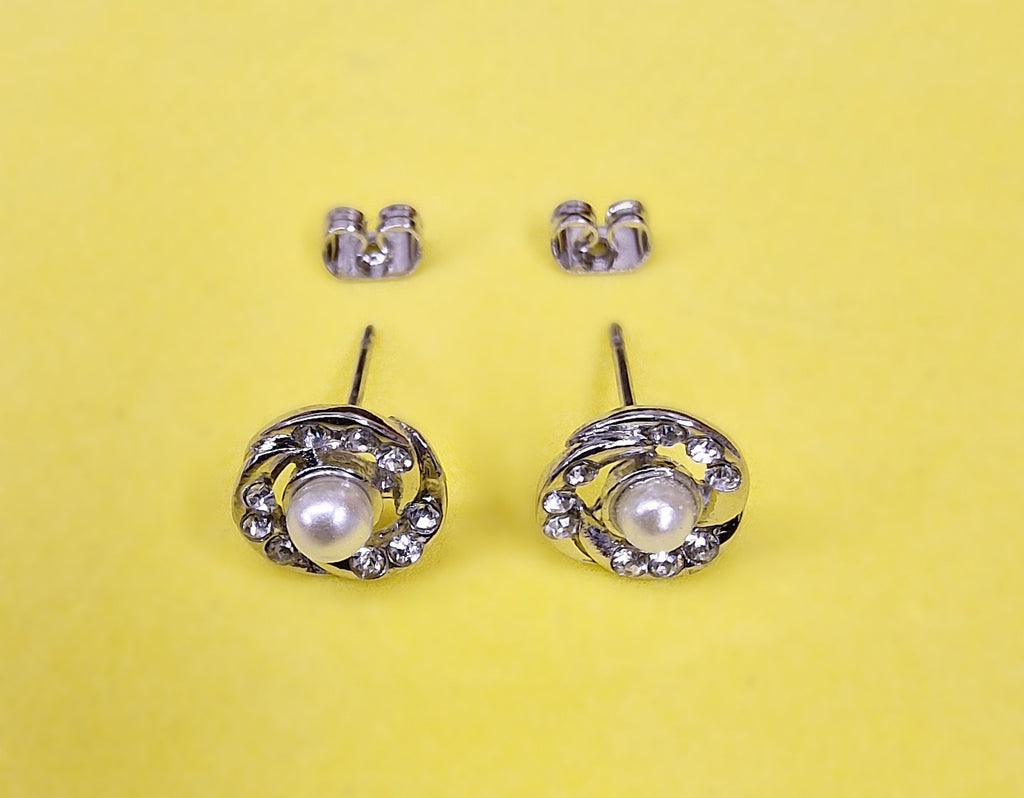 Pearl Stud Earrings Swirl Design Fashion Jewelry for Women - High Quality and Sparkling CZ Crystals Earrings Packed in a Gift Box