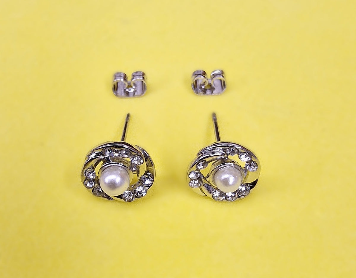 Pearl Stud Earrings Swirl Design Fashion Jewelry for Women - High Quality and Sparkling CZ Crystals Earrings Packed in a Gift Box
