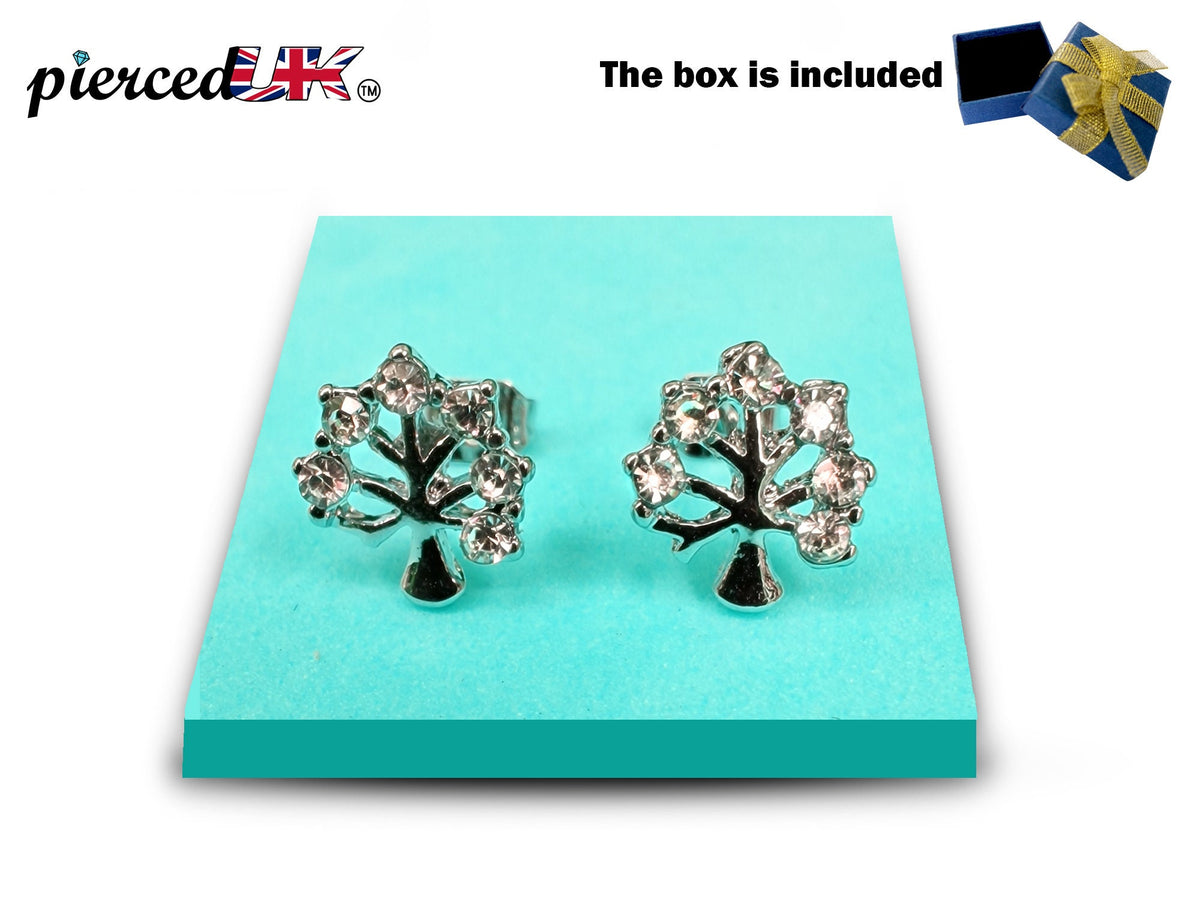 Tree of Life Stud Earrings Fashion Jewelry for Women - High Quality and Sparkling CZ Crystals Earrings Packed in a Gift Box