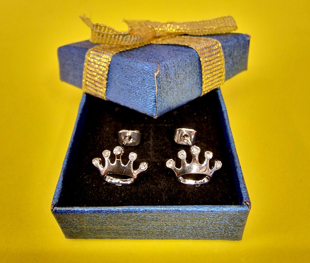 Crown Stud Earrings Fashion Jewelry for Women - High Quality and Sparkling CZ Crystals Earrings Packed in a Gift Box