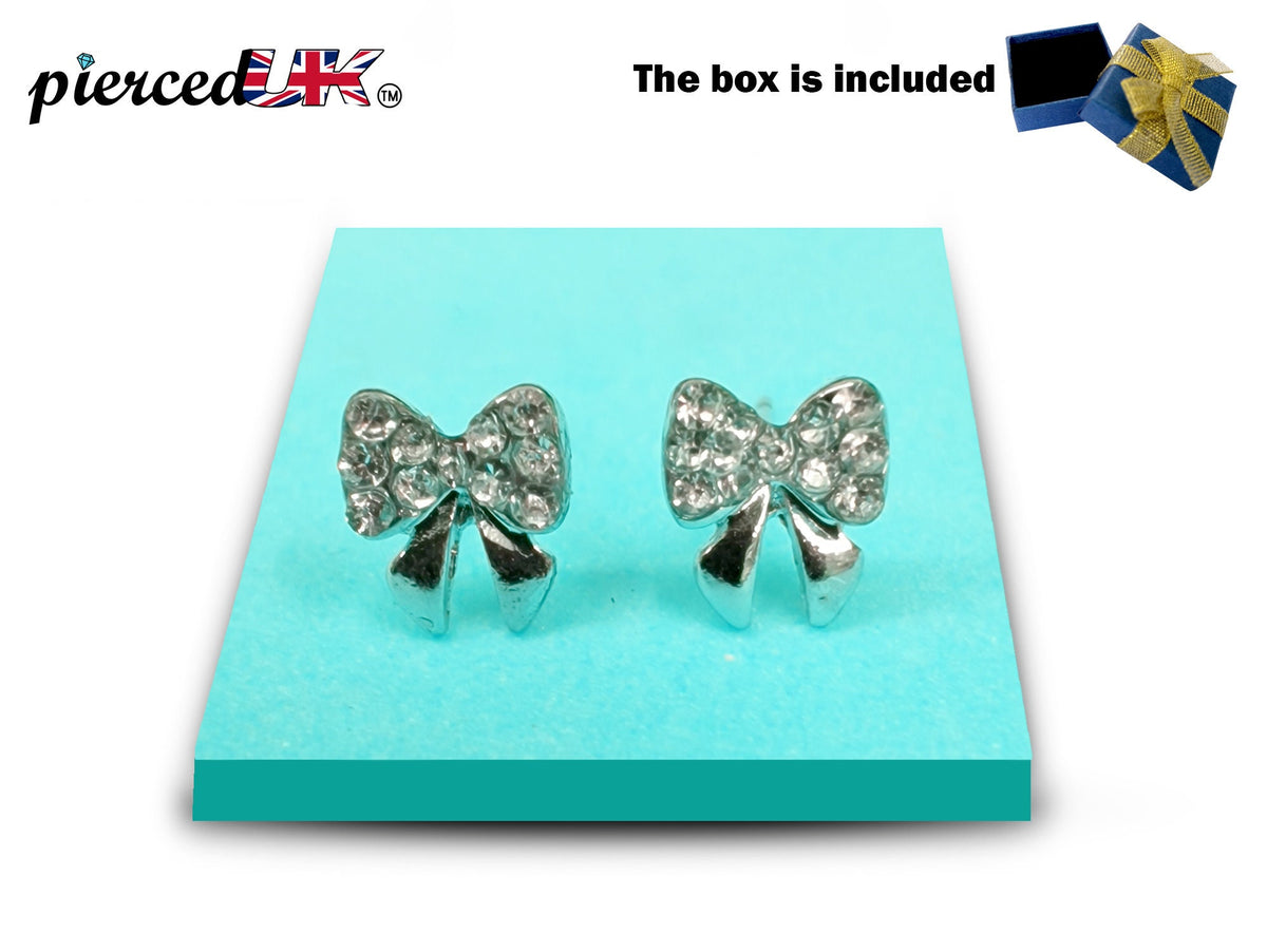 Ribbon Bow Stud Earrings Fashion Jewelry for Women - High Quality and Sparkling CZ Crystals Earrings Packed in a Gift Box