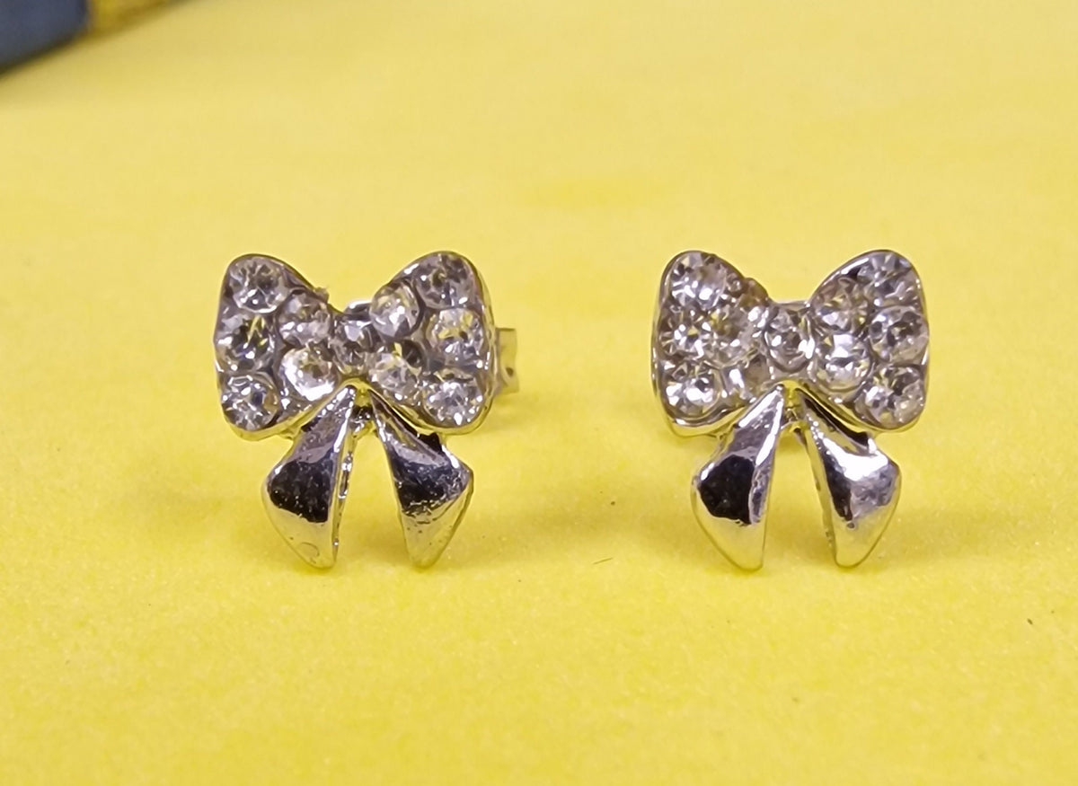 Ribbon Bow Stud Earrings Fashion Jewelry for Women - High Quality and Sparkling CZ Crystals Earrings Packed in a Gift Box