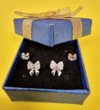Ribbon Bow Stud Earrings Fashion Jewelry for Women - High Quality and Sparkling CZ Crystals Earrings Packed in a Gift Box