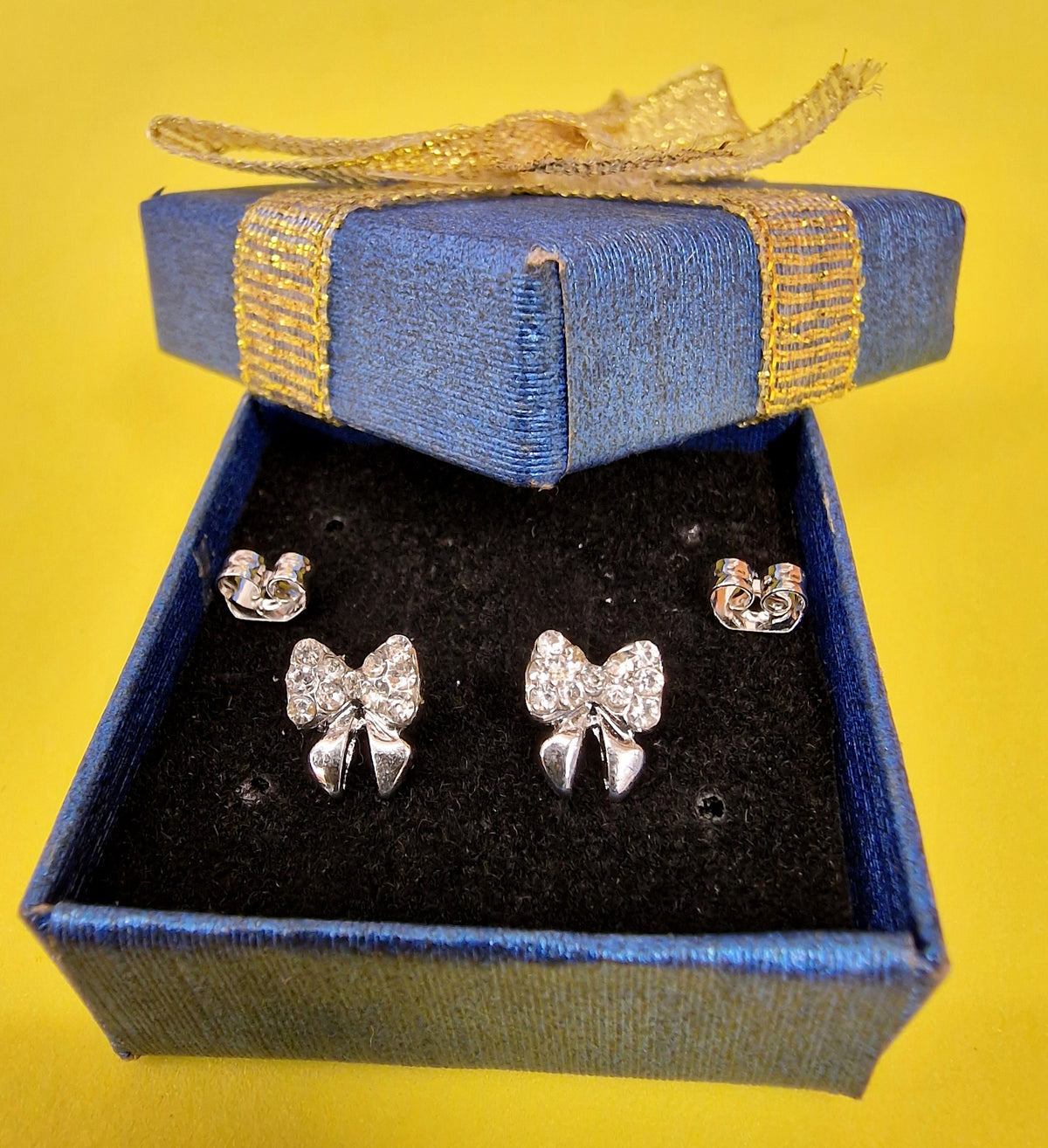Ribbon Bow Stud Earrings Fashion Jewelry for Women - High Quality and Sparkling CZ Crystals Earrings Packed in a Gift Box