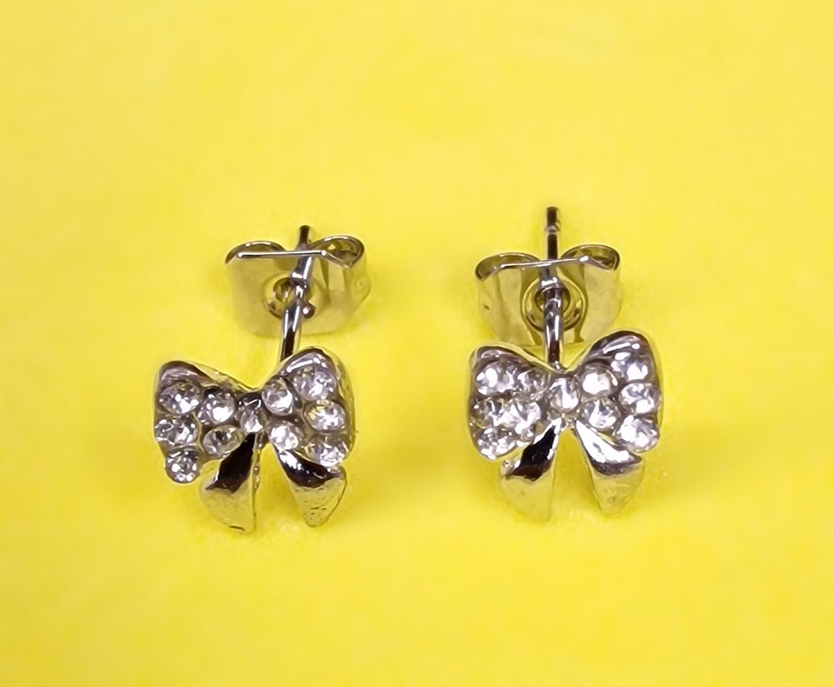 Ribbon Bow Stud Earrings Fashion Jewelry for Women - High Quality and Sparkling CZ Crystals Earrings Packed in a Gift Box