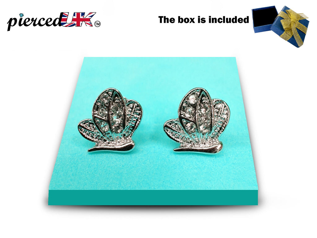 Silver Butterfly Stud Earrings Fashion Jewelry for Women - High Quality and Sparkling CZ Crystals Earrings Packed in a Gift Box