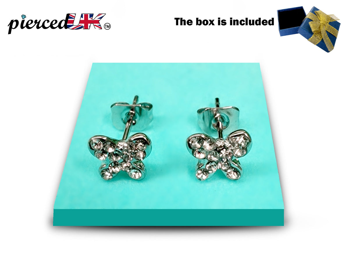 Butterfly Stud Earrings Fashion Jewelry for Women - High Quality and Sparkling CZ Crystals Earrings Packed in a Gift Box
