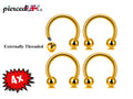 Gold Horseshoe Earrings, Nose Ring - 4pcs Horseshoe Septum Ring (CBB) also Piercing for Eyebrows, Ear, Lips- 18g, 16g, 14g size 6mm to 16mm