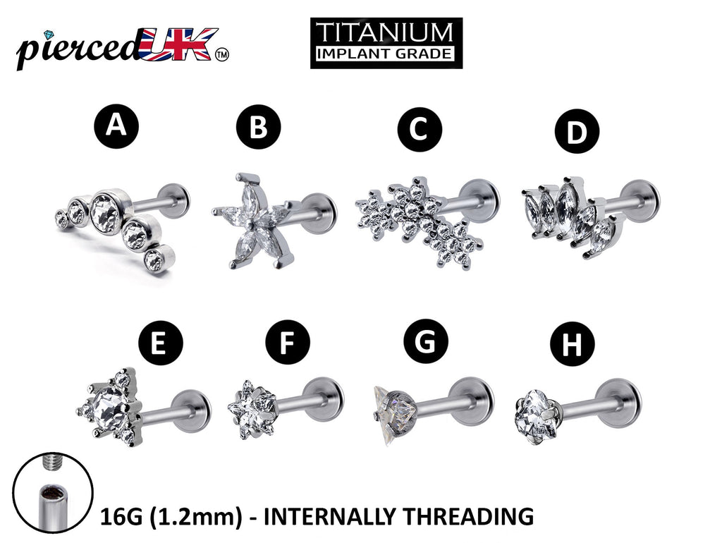 Titanium 16G Helix Stud Cartilage Piercing, Tragus Earrings, Forward Helix  - Internally Threaded Body Jewellery Ear Piercing