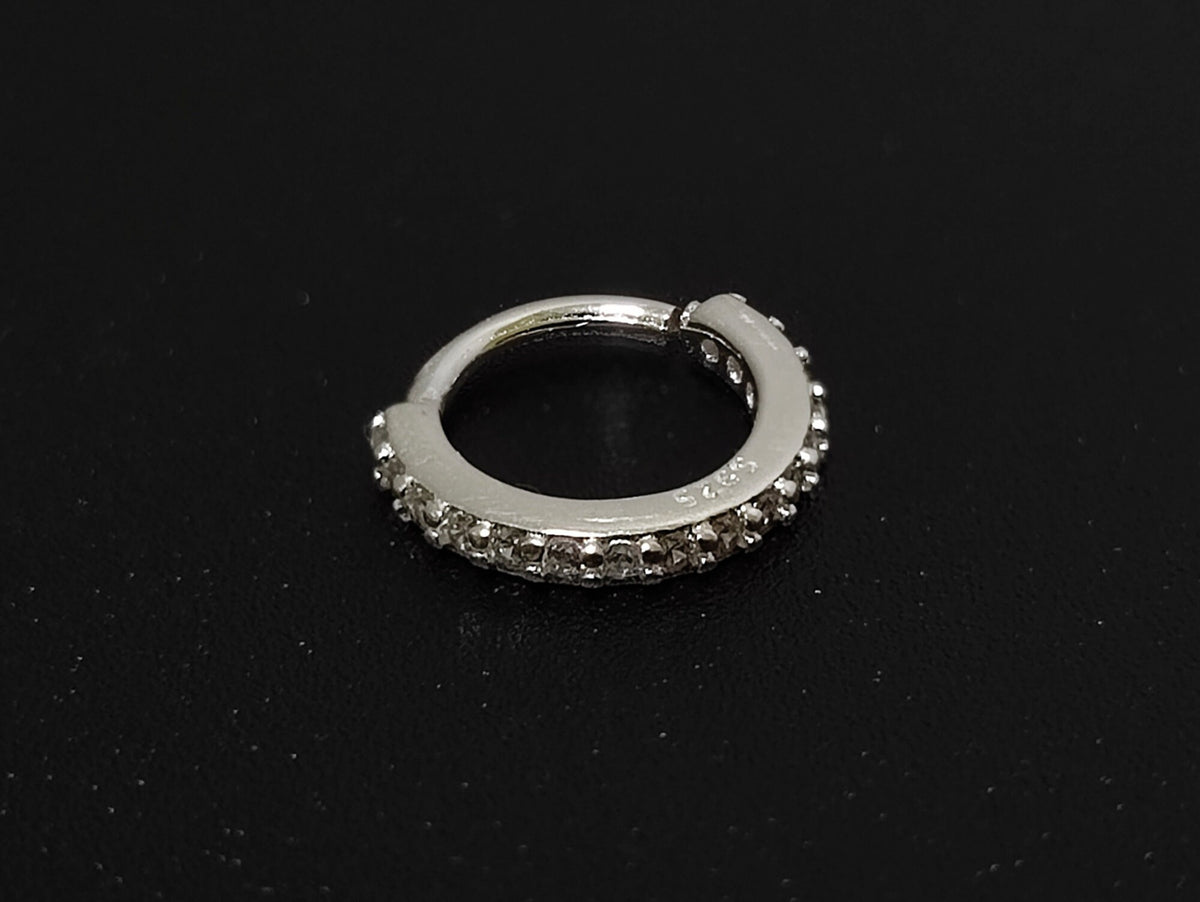 Silver Dainty Hoop Earrings, Cartilage Ring with CZ Stone Crystals Set - 20G (0.8mm) - Body Jewellery