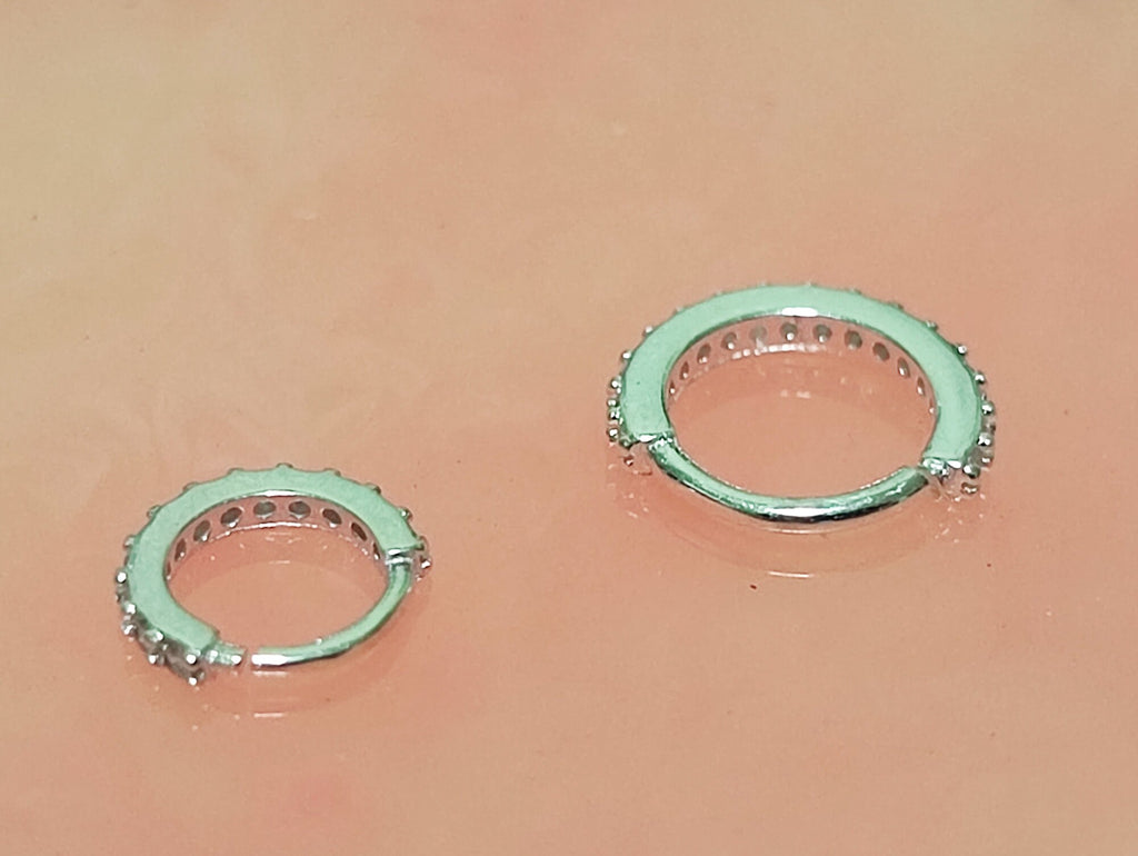 Silver Dainty Hoop Earrings, Cartilage Ring with CZ Stone Crystals Set - 20G (0.8mm) - Body Jewellery
