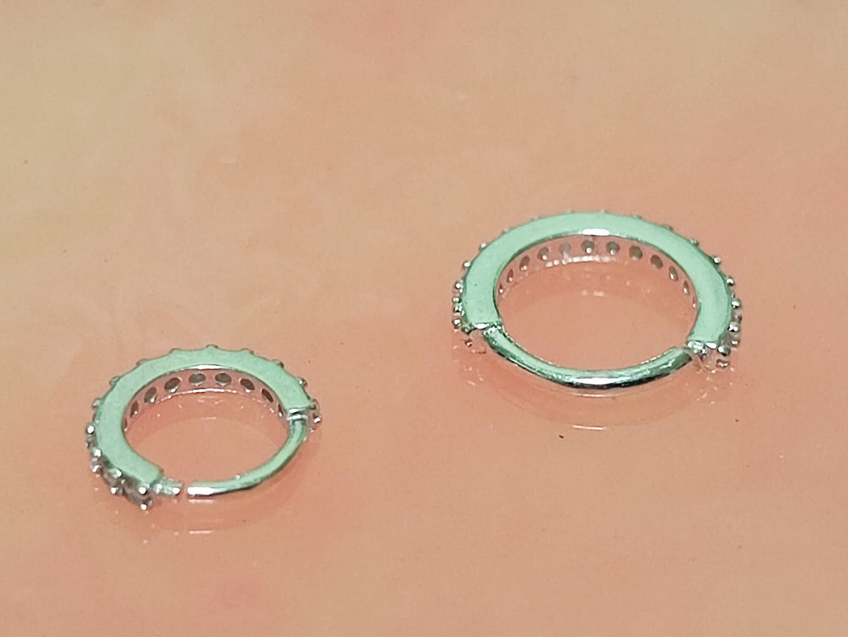 Silver Dainty Hoop Earrings, Cartilage Ring with CZ Stone Crystals Set - 20G (0.8mm) - Body Jewellery