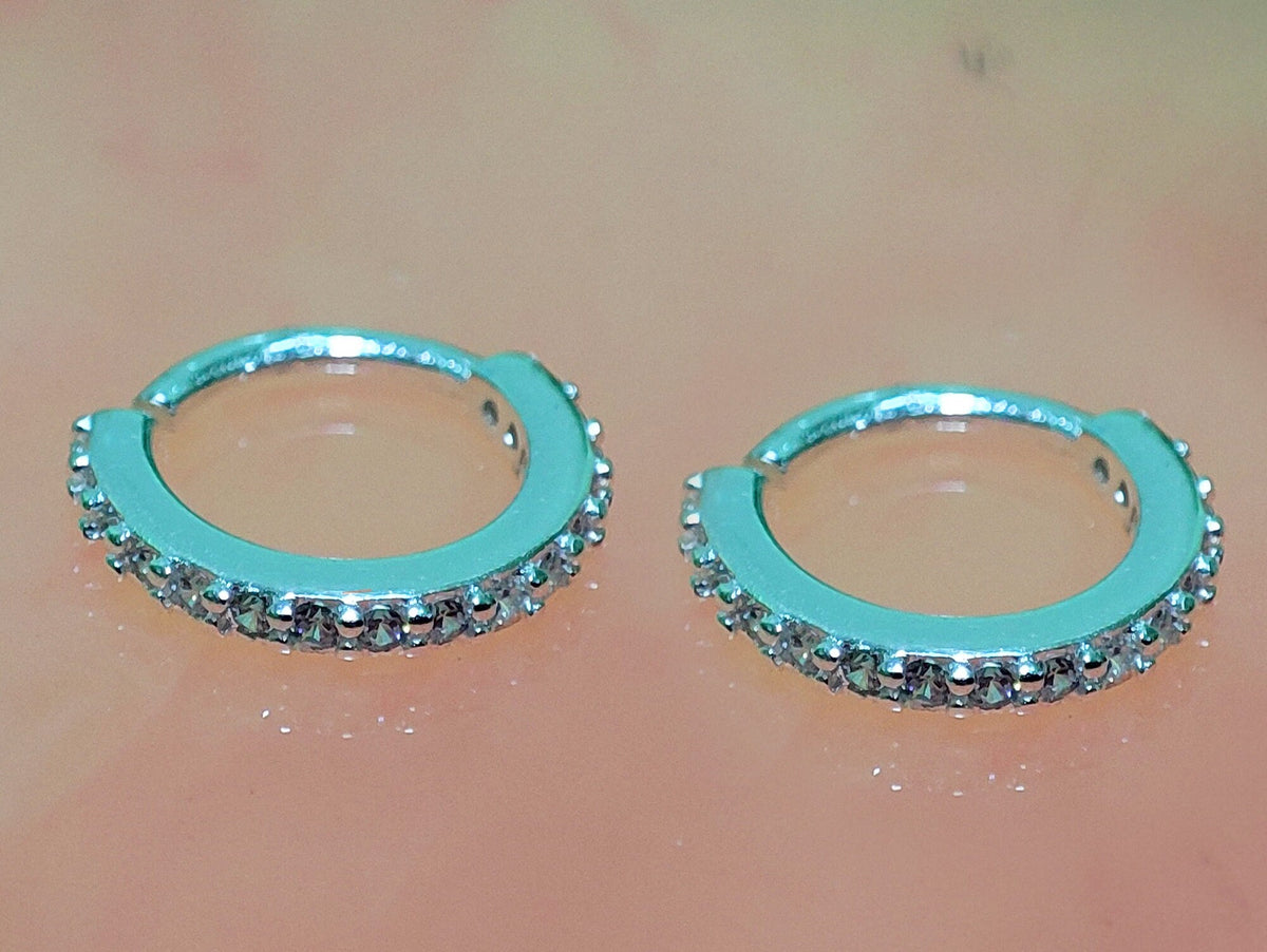 Silver Dainty Hoop Earrings, Cartilage Ring with CZ Stone Crystals Set - 20G (0.8mm) - Body Jewellery