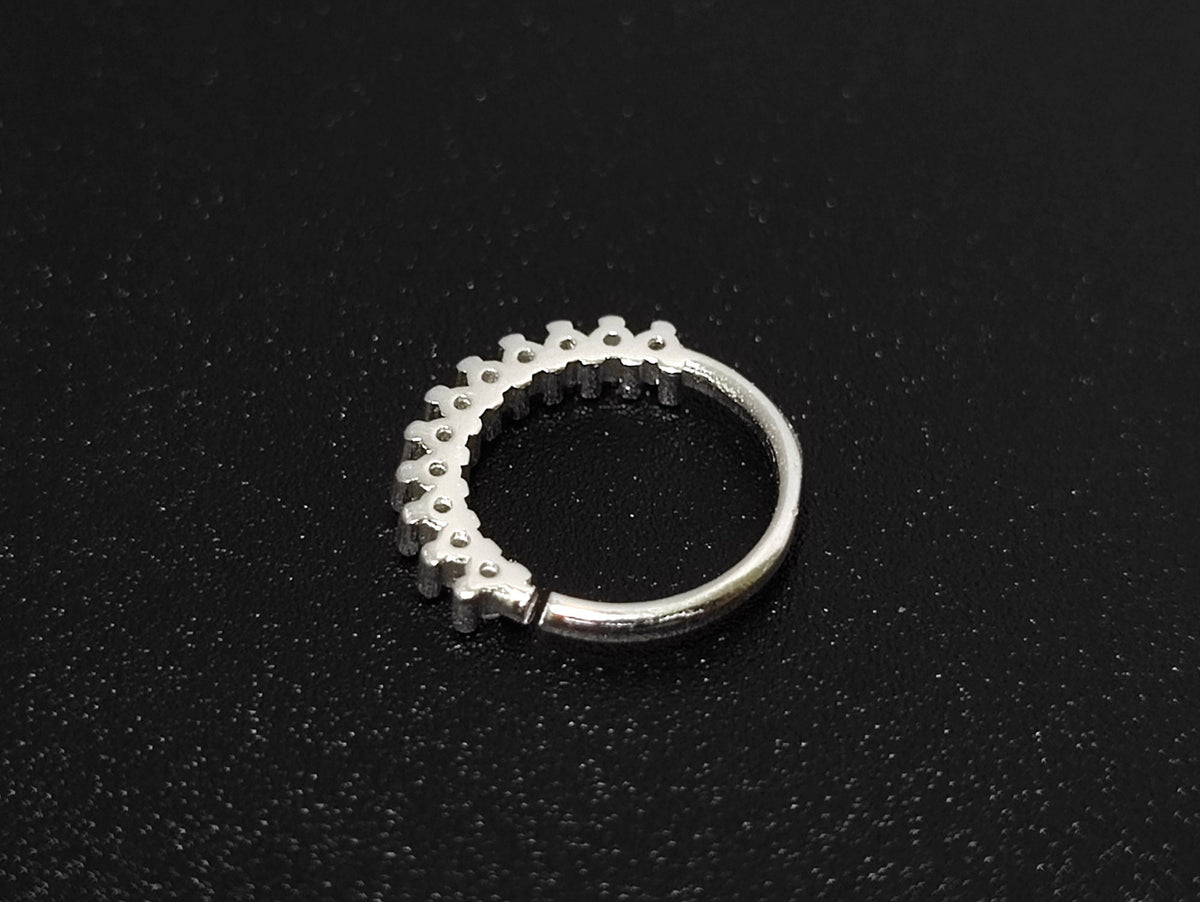 Silver Daith Piercing, Ear Rook Ring, Conch Ring with CZ Crystals Sets - 20G (0.8mm) - Ear Piercing Body Jewellery