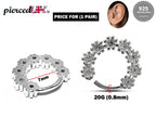 Silver Dainty Earrings, Daith Piercing, Ear Rook Ring with Flower CZ Crystals - 20G (0.8mm) - Ear Piercing Body Jewellery