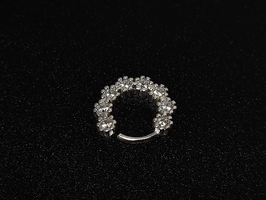 Silver Dainty Earrings, Daith Piercing, Ear Rook Ring with Flower CZ Crystals - 20G (0.8mm) - Ear Piercing Body Jewellery