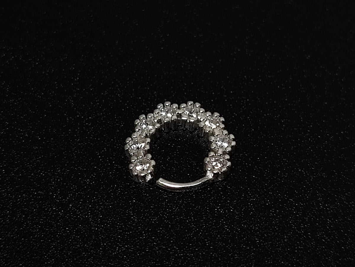 Silver Dainty Earrings, Daith Piercing, Ear Rook Ring with Flower CZ Crystals - 20G (0.8mm) - Ear Piercing Body Jewellery
