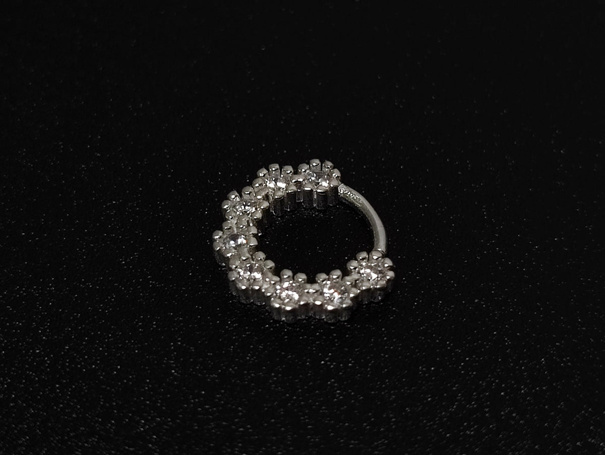 Silver Dainty Earrings, Daith Piercing, Ear Rook Ring with Flower CZ Crystals - 20G (0.8mm) - Ear Piercing Body Jewellery