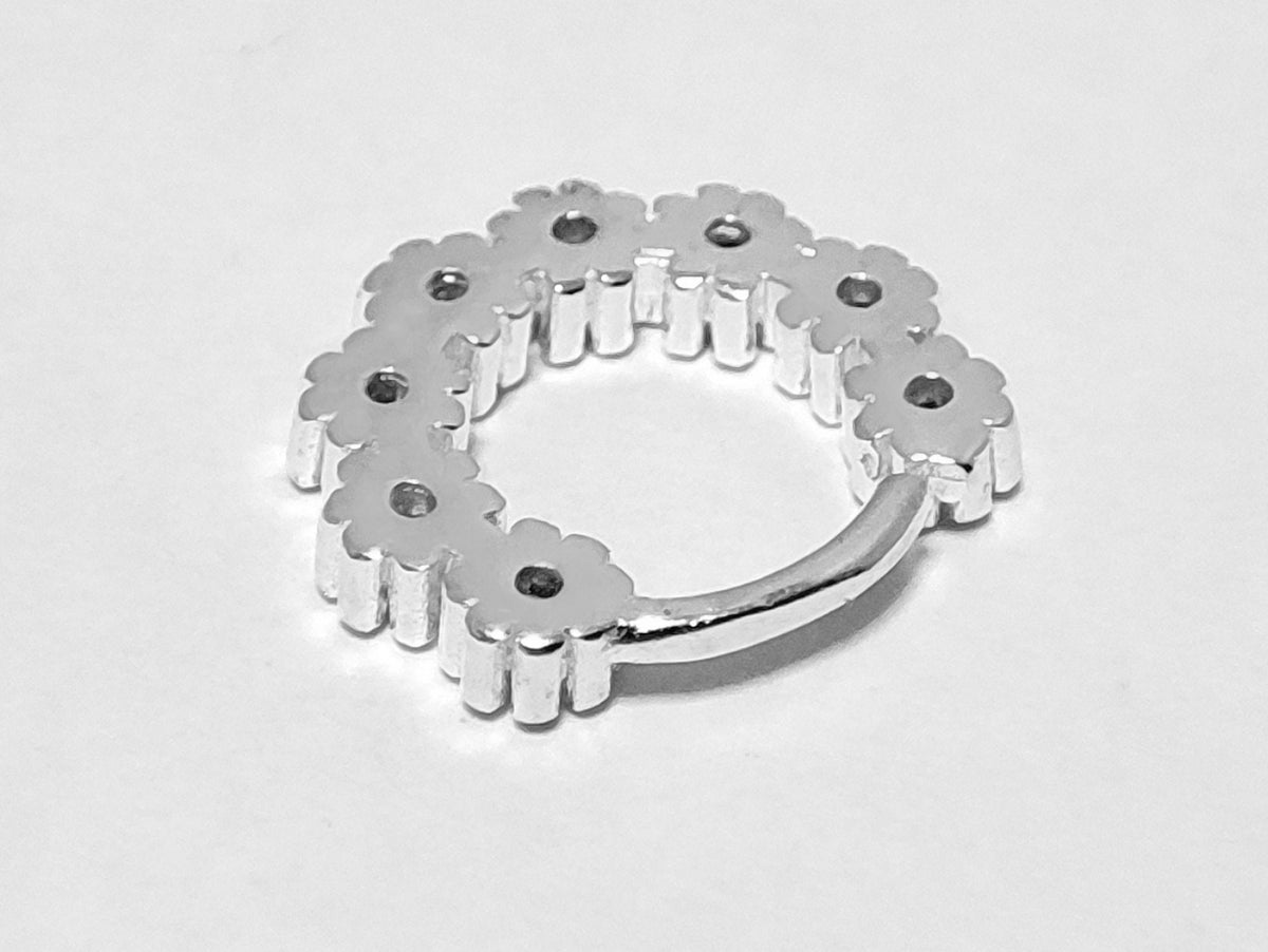 Silver Dainty Earrings, Daith Piercing, Ear Rook Ring with Flower CZ Crystals - 20G (0.8mm) - Ear Piercing Body Jewellery