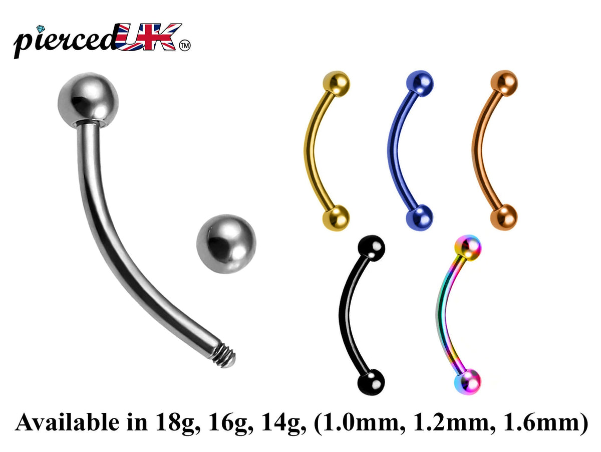 [DEACTIVATED]Curved Barbell , Daith Piercing – 18g, 16g, 14g  Bent Barbell Jewelry for Eyebrow, Ears, Tragus, Rook Ring. Available in Many Colours
