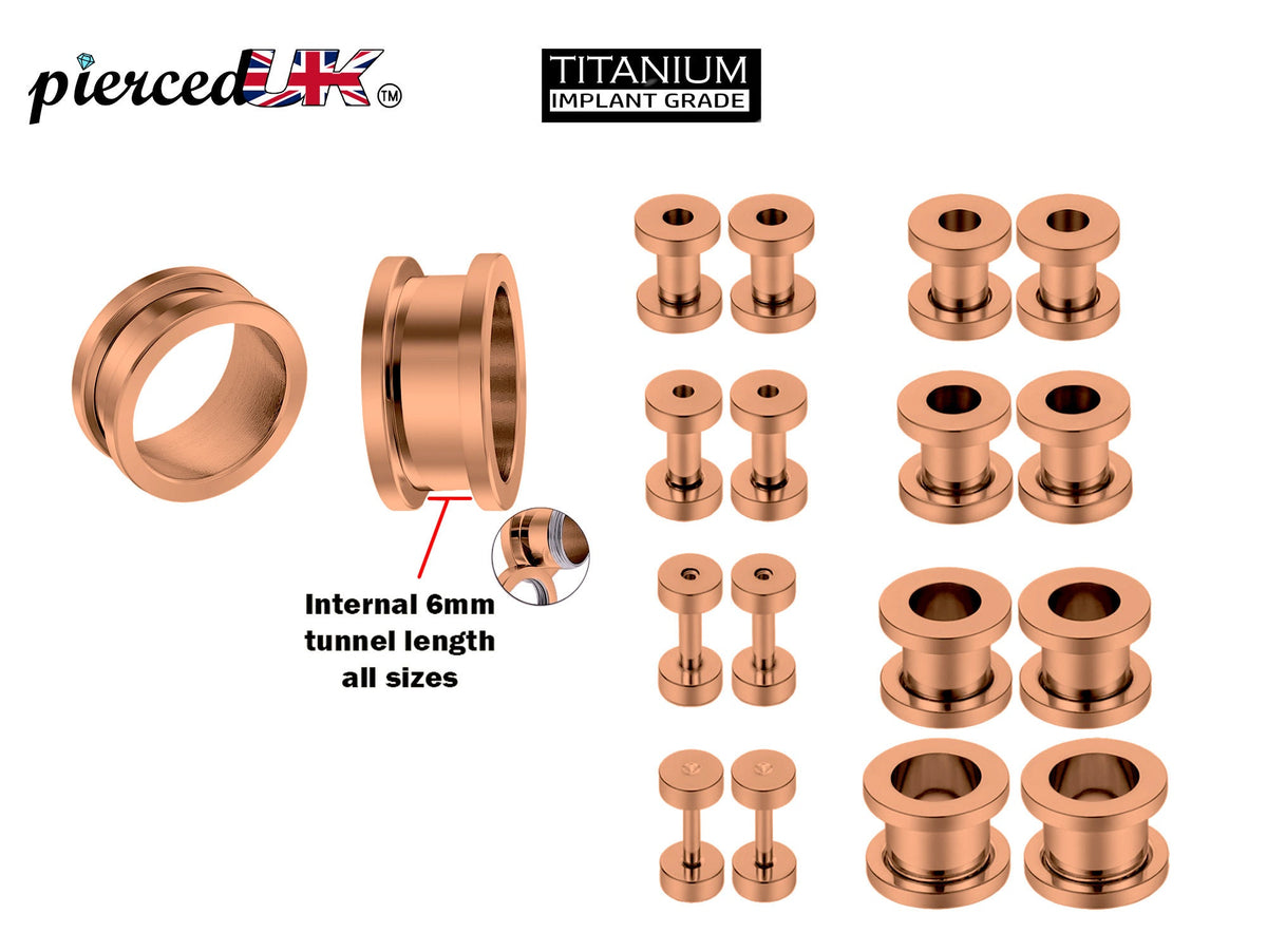[DEACTIVATED]Rose Gold Ear Tunnel Plug, Tunnel Gauges 00g to 12g - Titanium Flesh Earrings Tunnels Body Modification - Threaded Screw fit Earrings