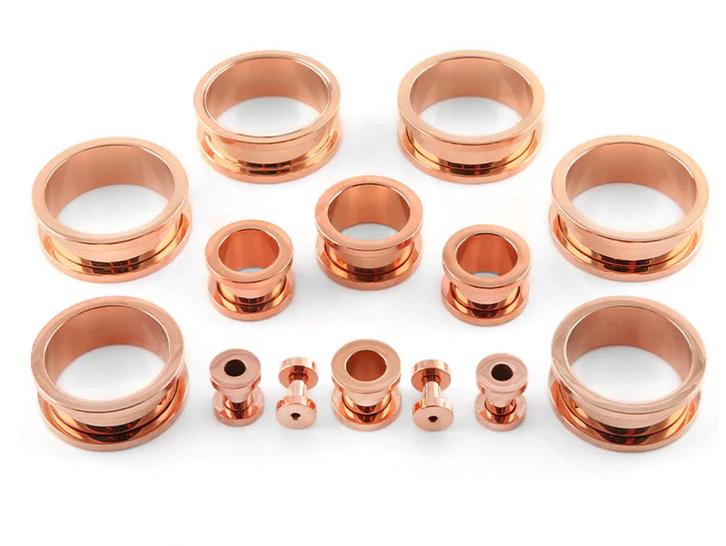 [DEACTIVATED]Rose Gold Ear Tunnel Plug, Tunnel Gauges 00g to 12g - Titanium Flesh Earrings Tunnels Body Modification - Threaded Screw fit Earrings