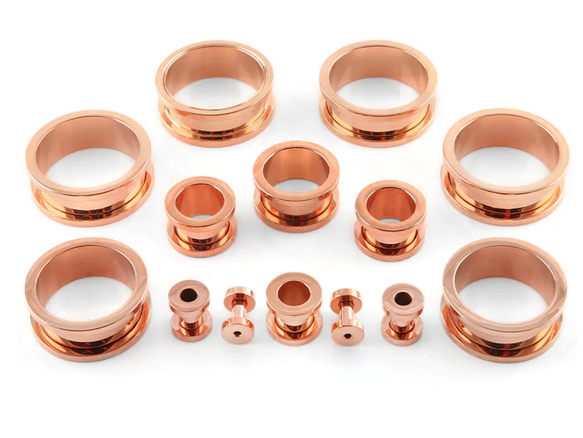 [DEACTIVATED]Rose Gold Ear Tunnel Plug, Tunnel Gauges 00g to 12g - Titanium Flesh Earrings Tunnels Body Modification - Threaded Screw fit Earrings