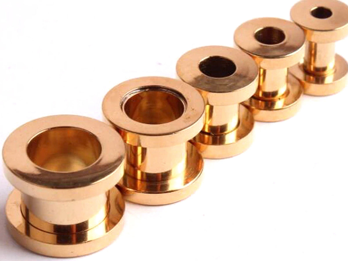 [DEACTIVATED]Rose Gold Ear Tunnel Plug, Tunnel Gauges 00g to 12g - Titanium Flesh Earrings Tunnels Body Modification - Threaded Screw fit Earrings