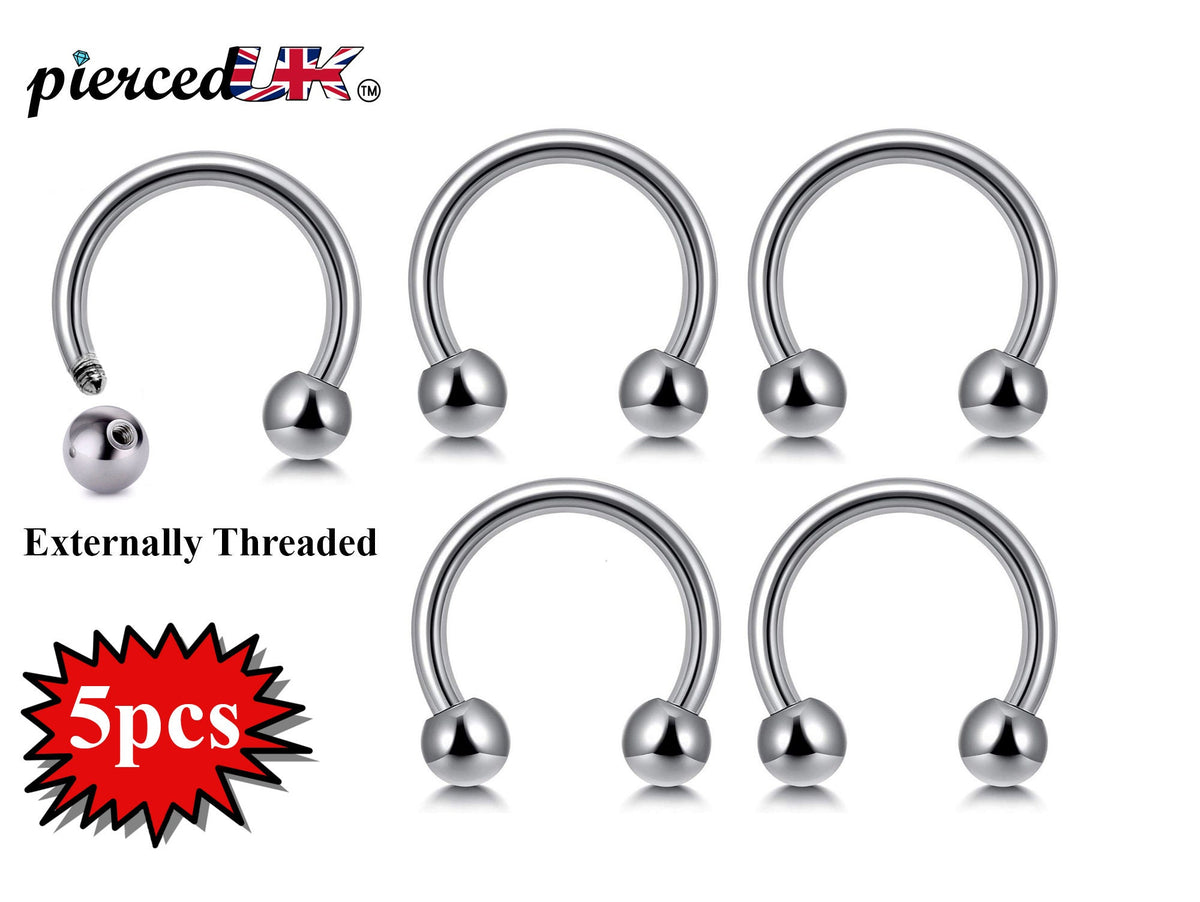 Horseshoe Septum Ring ,Circular Barbell - 5pcs (CBB) Body Piercing for Nose, Eyebrows, Nipple, and Ears - 18g, 16g, 14g, size 6mm to 16mm