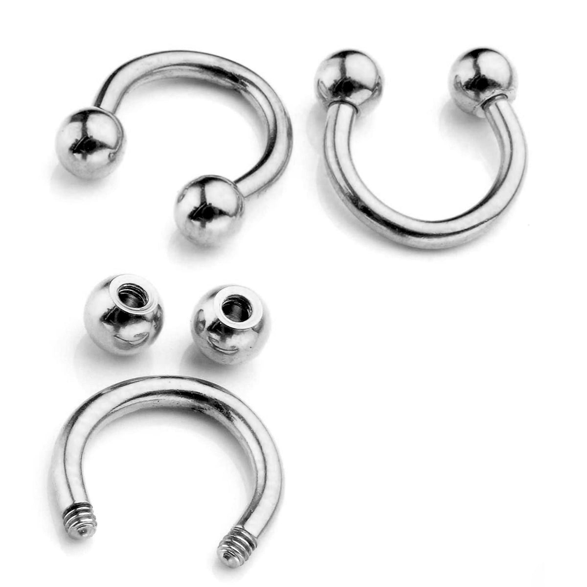 Horseshoe Septum Ring ,Circular Barbell - 5pcs (CBB) Body Piercing for Nose, Eyebrows, Nipple, and Ears - 18g, 16g, 14g, size 6mm to 16mm