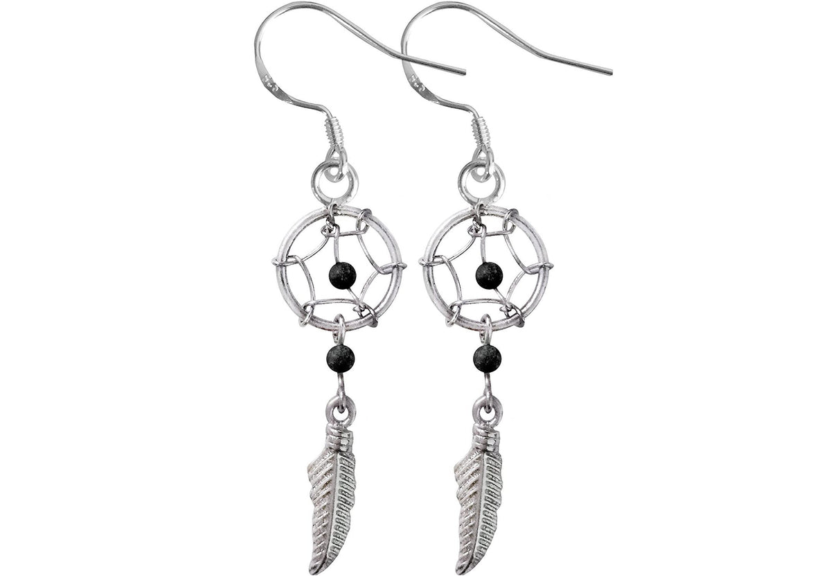 Dreamcatcher Earrings, Dangle Earrings - Silver Native American Jewelry Dreamcatcher Drop Earrings with Genuine Bead Gemstones