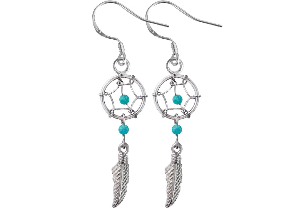 Dreamcatcher Earrings, Dangle Earrings - Silver Native American Jewelry Dreamcatcher Drop Earrings with Genuine Bead Gemstones