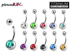 Navel Ring Titanium, Belly Ring - Belly Bar with Single Gem Crystals- 14g (1.6mm) - Ideal Piercing for Bely Button Piercing