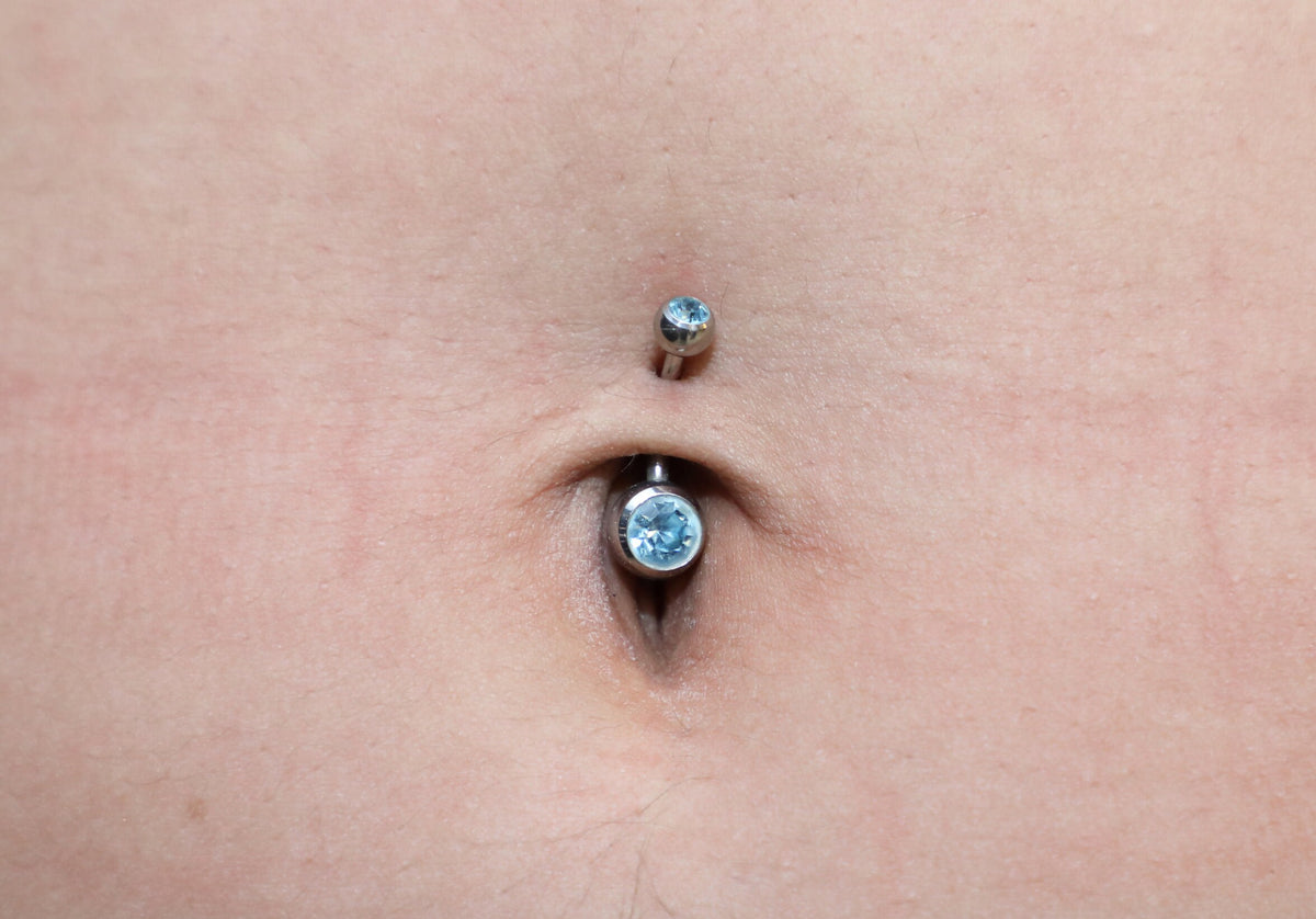 Navel Ring Titanium, Belly Ring - Belly Bar with Single Gem Crystals- 14g (1.6mm) - Ideal Piercing for Bely Button Piercing