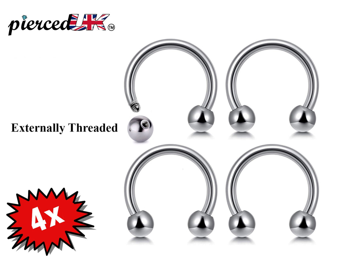 Circular Barbell , Horseshoe Septum Ring,  - 4pcs (CBB) Body Piercing for Nose, Eyebrows, Nipple, and Ears - 18g, 16g, 14g size 6mm to 16mm