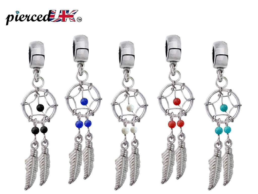 Charms, Dreamcatchers - Silver Native American Jewelry Dangle Charms for Dreamcatcher Bracelet and Necklaces with Genuine Bead Gemstones
