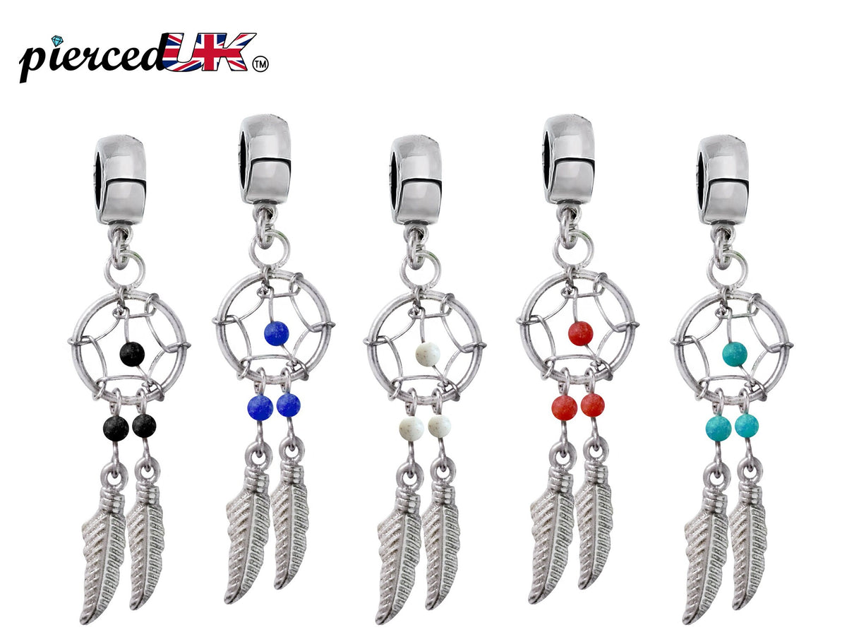 Charms, Dreamcatchers - Silver Native American Jewelry Dangle Charms for Dreamcatcher Bracelet and Necklaces with Genuine Bead Gemstones