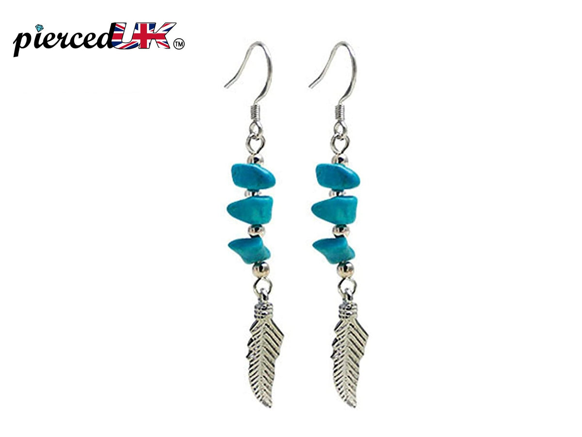 Dreamcatcher Earrings, Dangle Silver Earrings with Genuine Turquoise Stone beads - Perfect Gift - Packed in a lovely Velvet Pouched