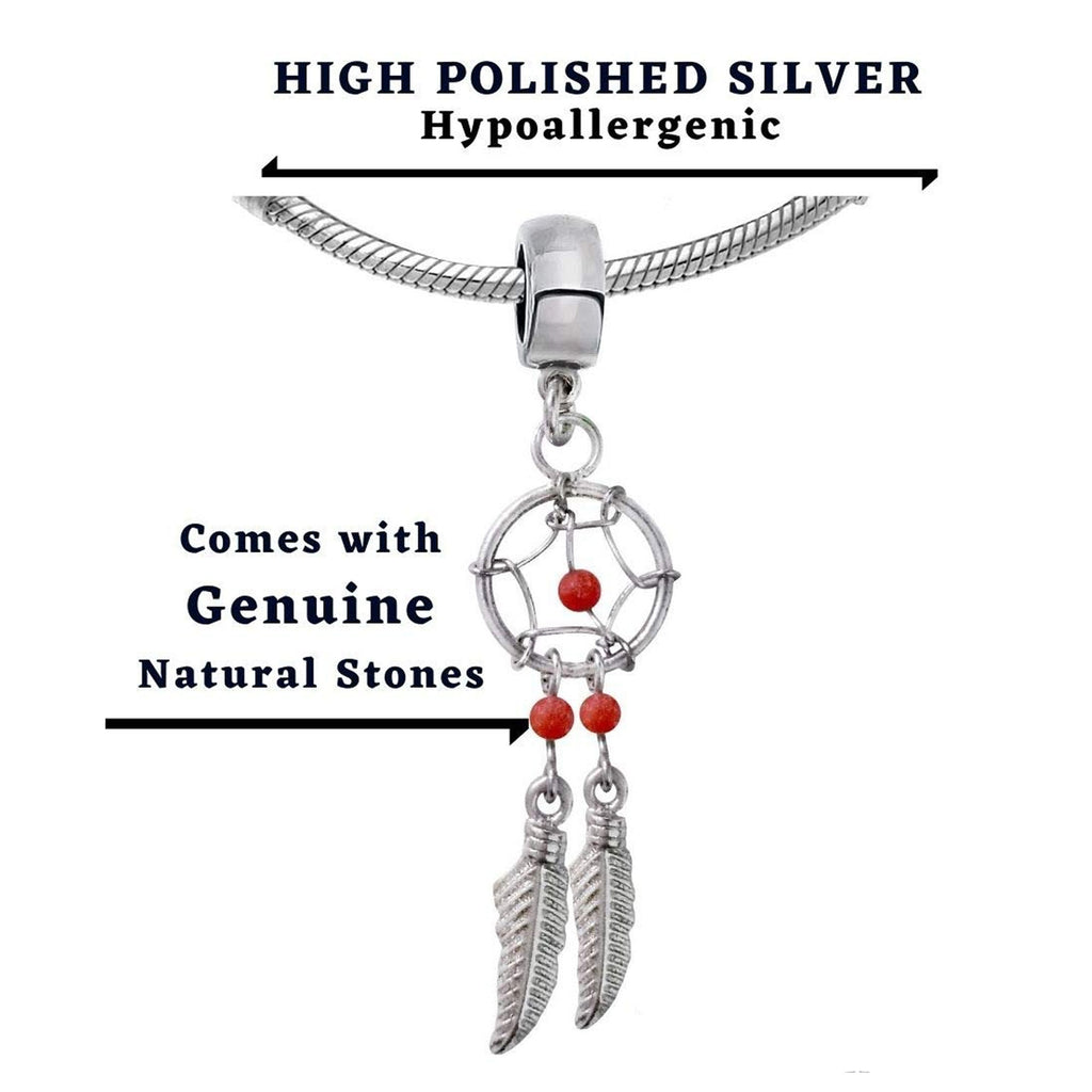 Charms, Dreamcatchers - Silver Native American Jewelry Dangle Charms for Dreamcatcher Bracelet and Necklaces with Genuine Bead Gemstones