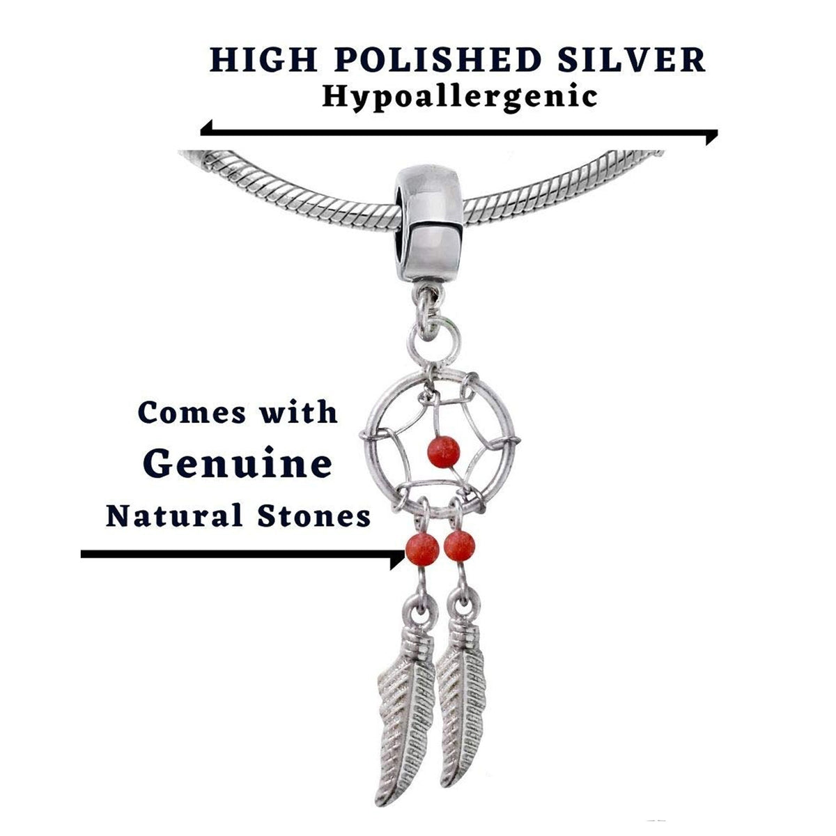 Charms, Dreamcatchers - Silver Native American Jewelry Dangle Charms for Dreamcatcher Bracelet and Necklaces with Genuine Bead Gemstones